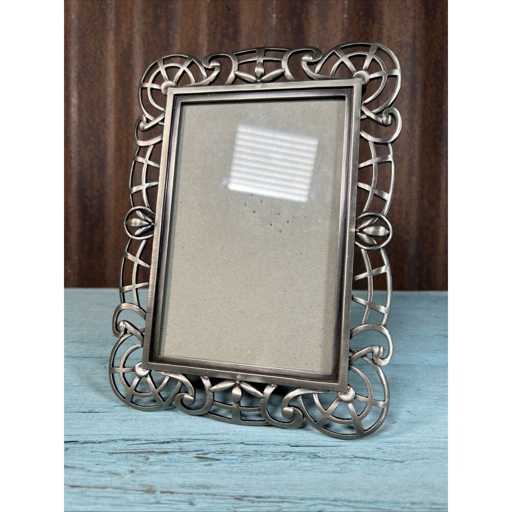 Burnes of Boston Scroll Leaf Photo Frame 4x6 Silver/Pewter/Brushed Nickel Color